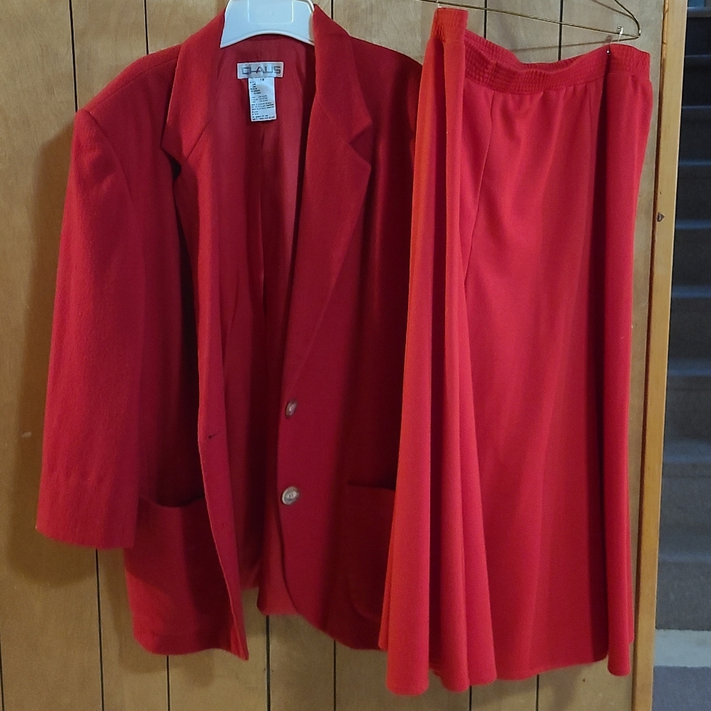 Chaus New York Woman's 2 Piece Skirt Suit , Red, Size 16